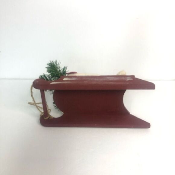 felted wool plush snowman sledding checkers scarf ear muffs pine tree red primit - Picture 7 of 8